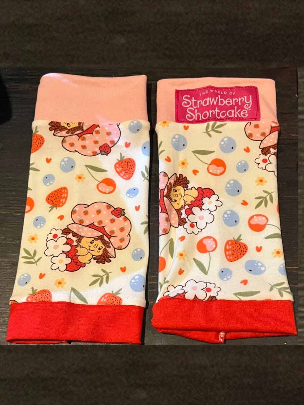 UPCYCLED Strawberry Shortcake arm warmer wrist cuffs